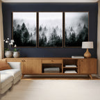 Foggy Forest Wall Art Canvas Print, Mountain Woodland Landscape, Minimal Nature Decor