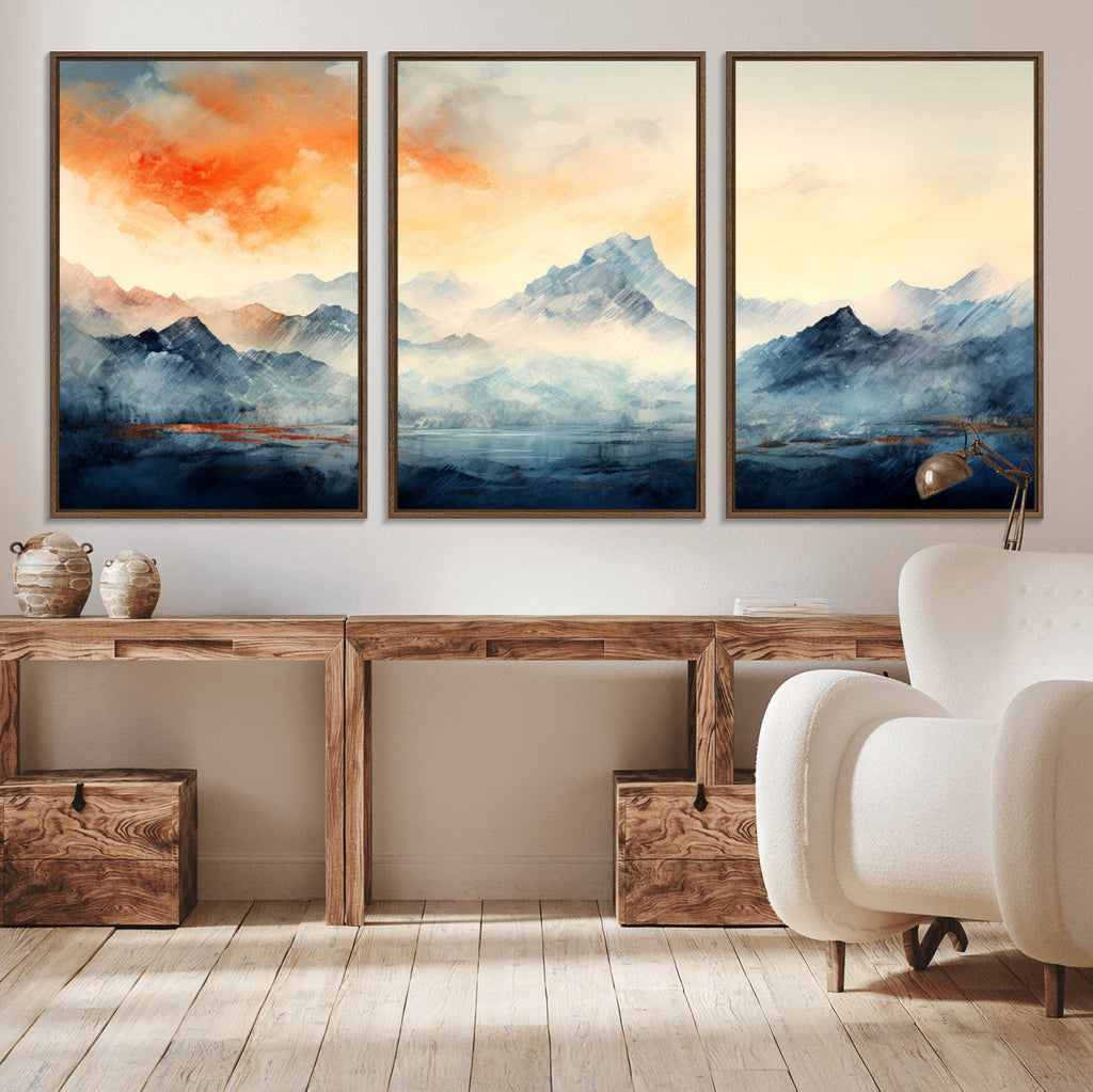 Warm Clouds Abstract Mountain Wall Art, Modern Landscape Canvas Print