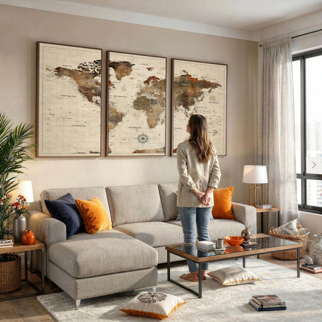 Vibrant Earth Tone World Map Canvas Print | Framed Detailed Map of the World