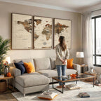 Vibrant Earth Tone World Map Canvas Print | Framed Detailed Map of the World