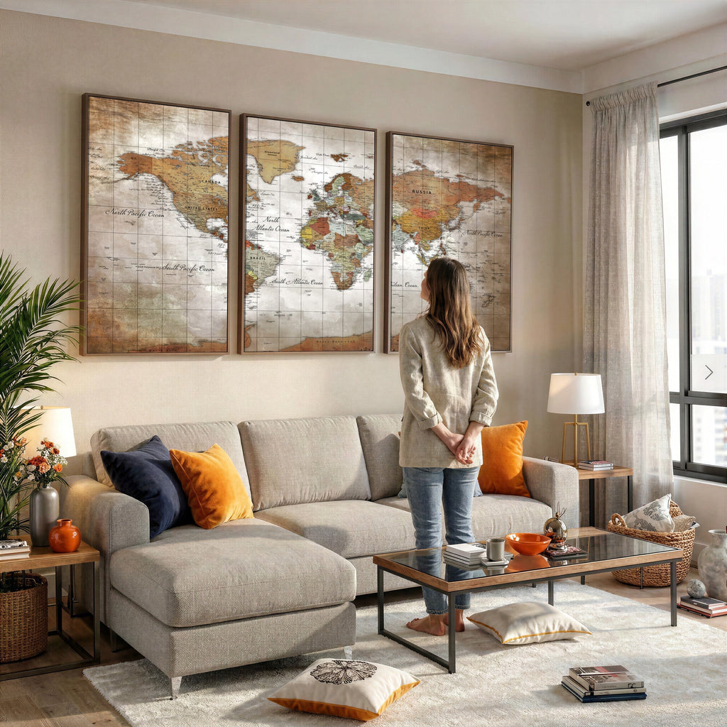 Vibrant Watercolor World Map Canvas Wall Art | Framed Travel Map