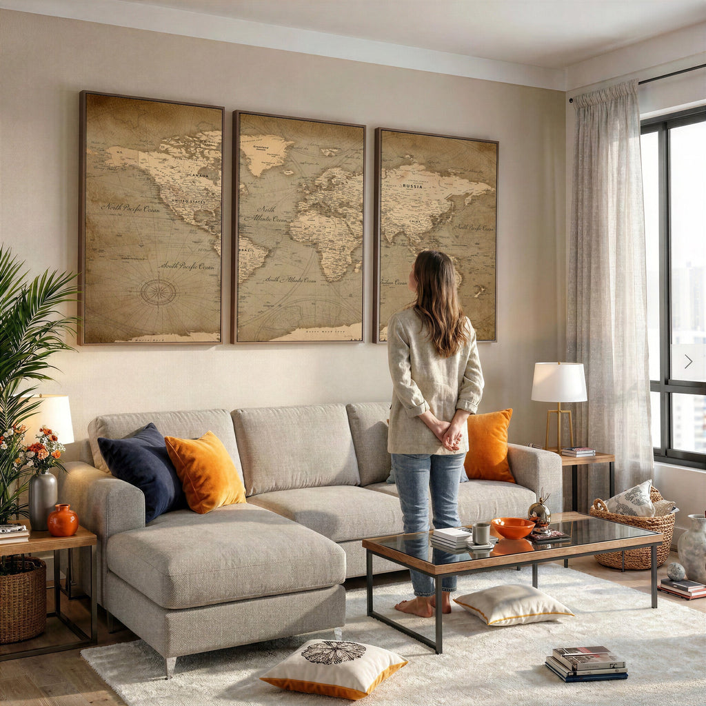 Dark World Map Canvas Print | Framed Travel Map Wall Art