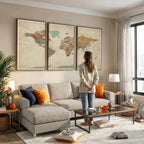 Vintage World Map Canvas Wall Art Print | Framed Modern World Map