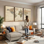 Framed World Map Wall Art for Home and Office Decor