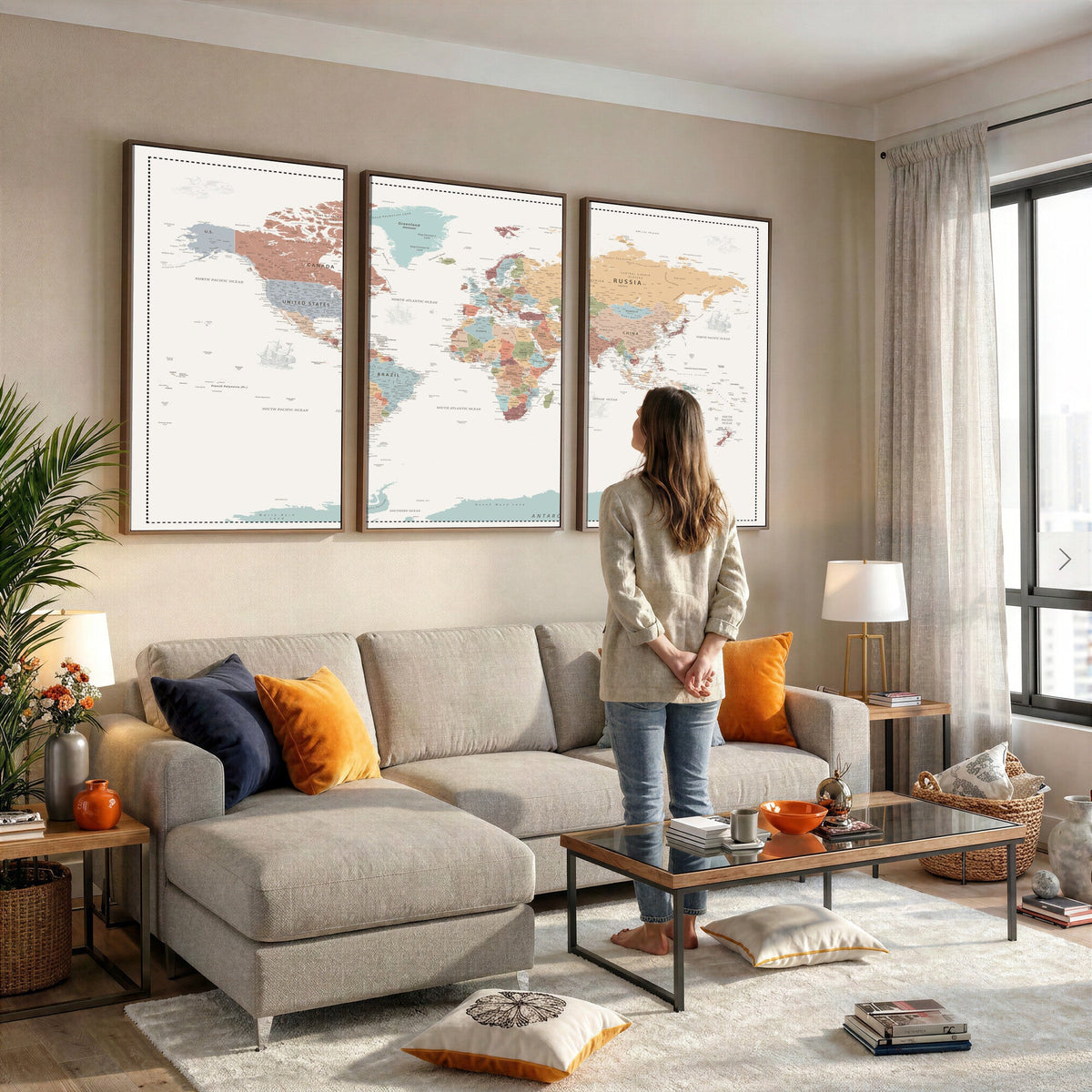 Pastel Colors World Map Wall Art Canvas Print