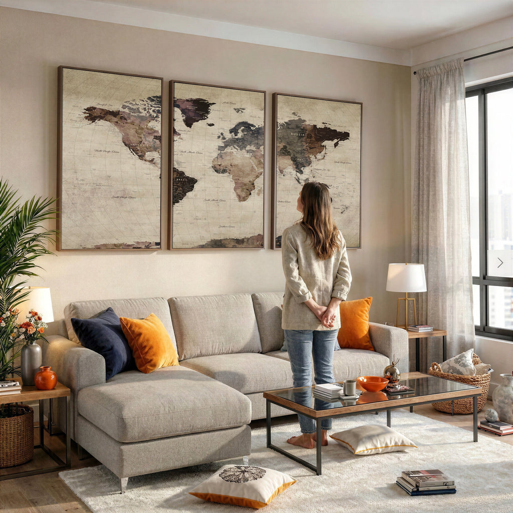 World Map Canvas Print, Detailed Map of the World, Adventure Gift for Couples and Anniversaries