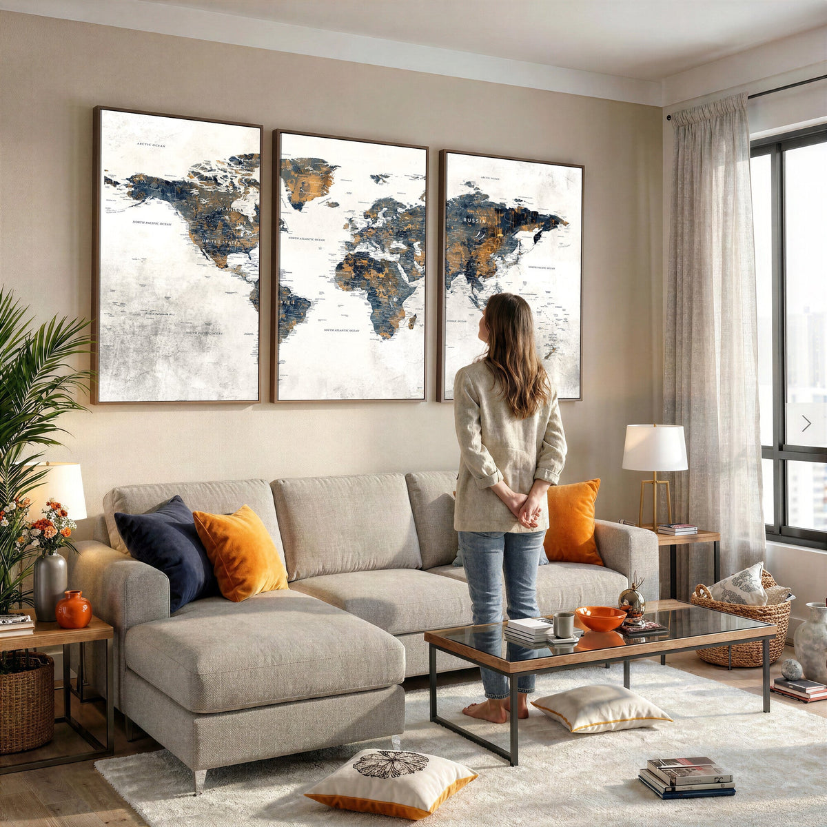 World Map Wall Art Canvas Print for Office Wall Decor