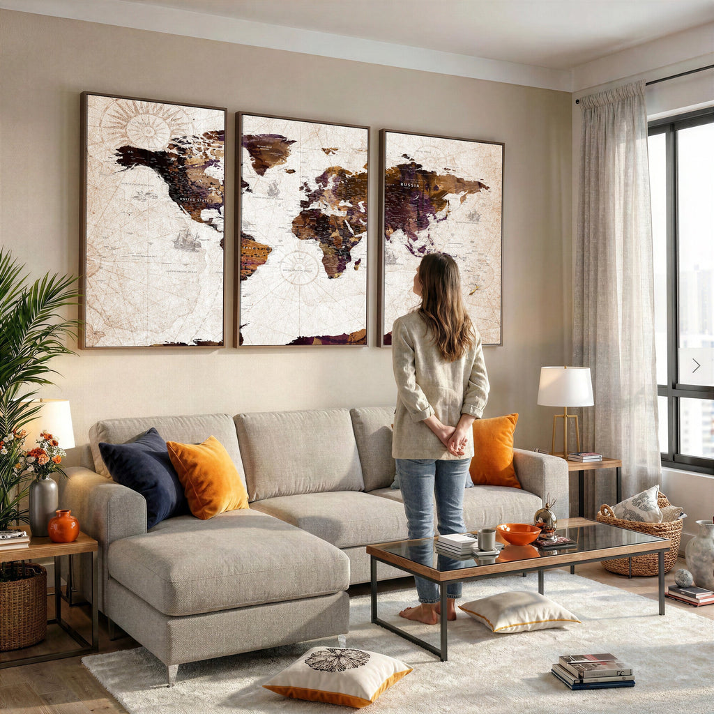 Blue Watercolor World Map Canvas Print | Framed Modern Wall Art