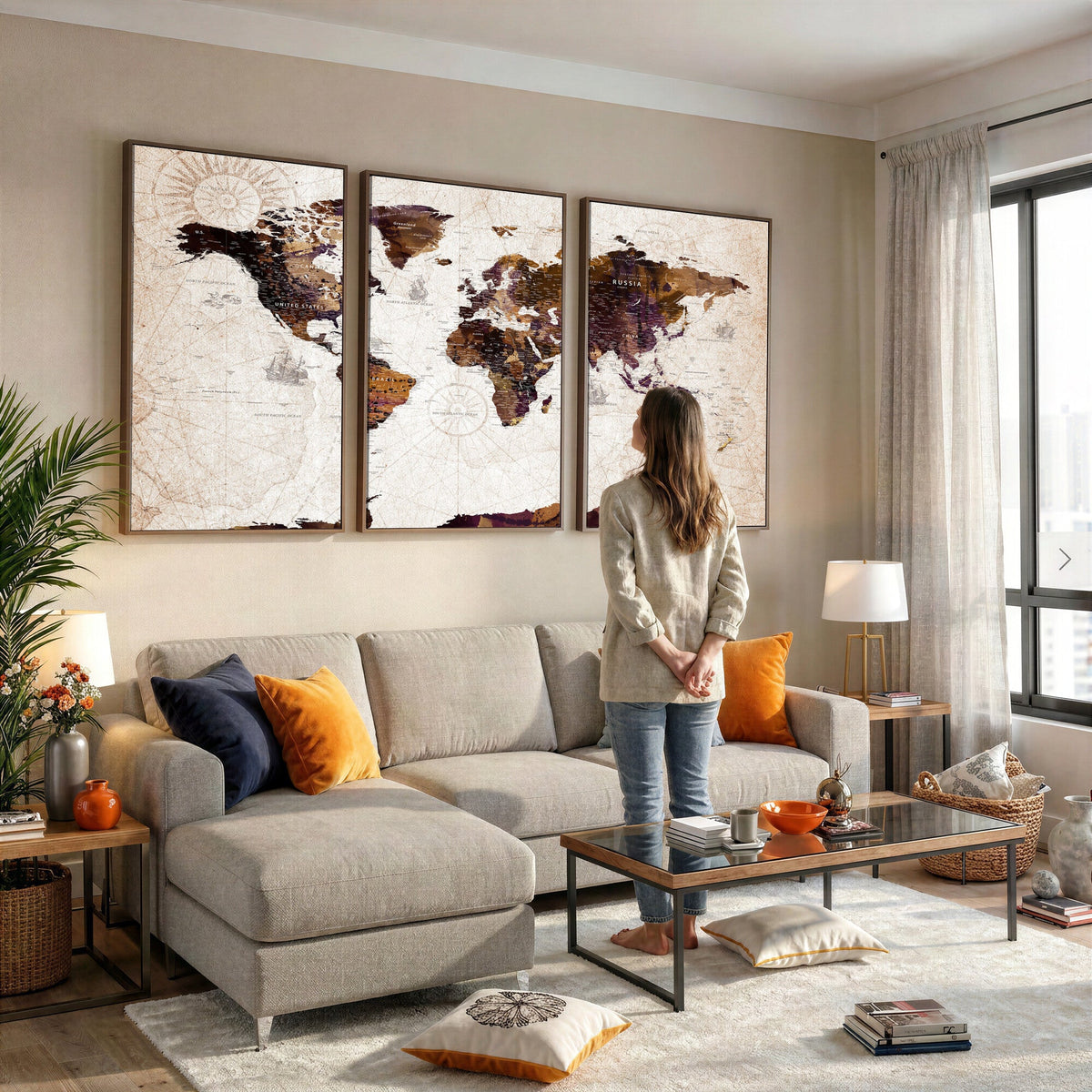 Blue Watercolor World Map Canvas Print | Framed Modern Wall Art