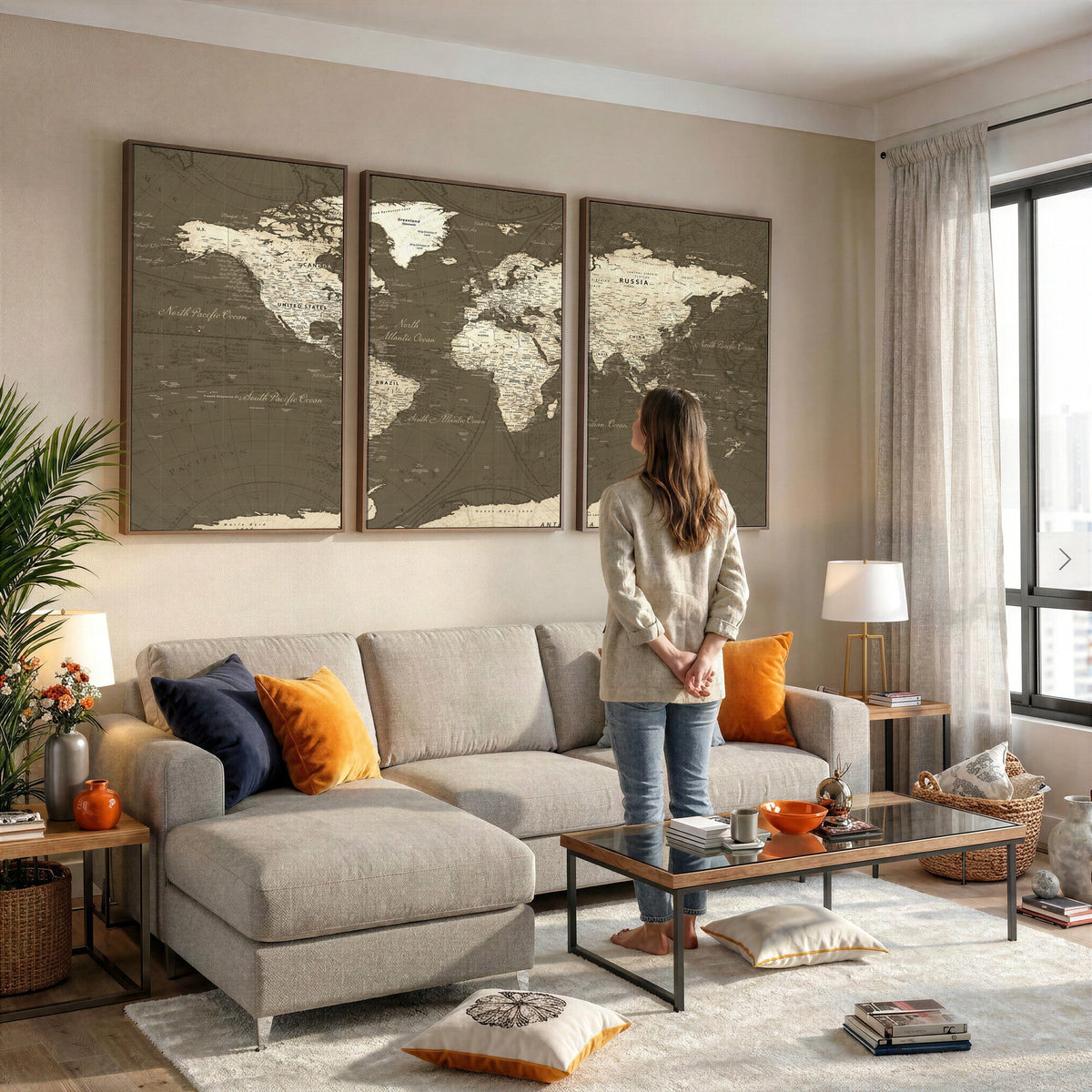 Vintage World Map Canvas Print | Framed Travel Map Wall Art for Couples