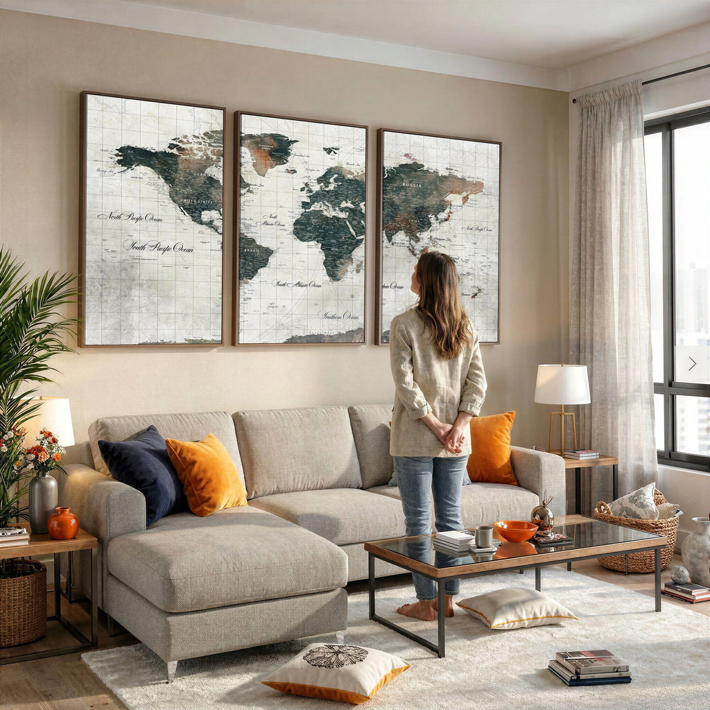 World Map Canvas Print | Framed Travel Map Wall Art for Couples