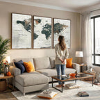 World Map Canvas Print | Framed Travel Map Wall Art for Couples