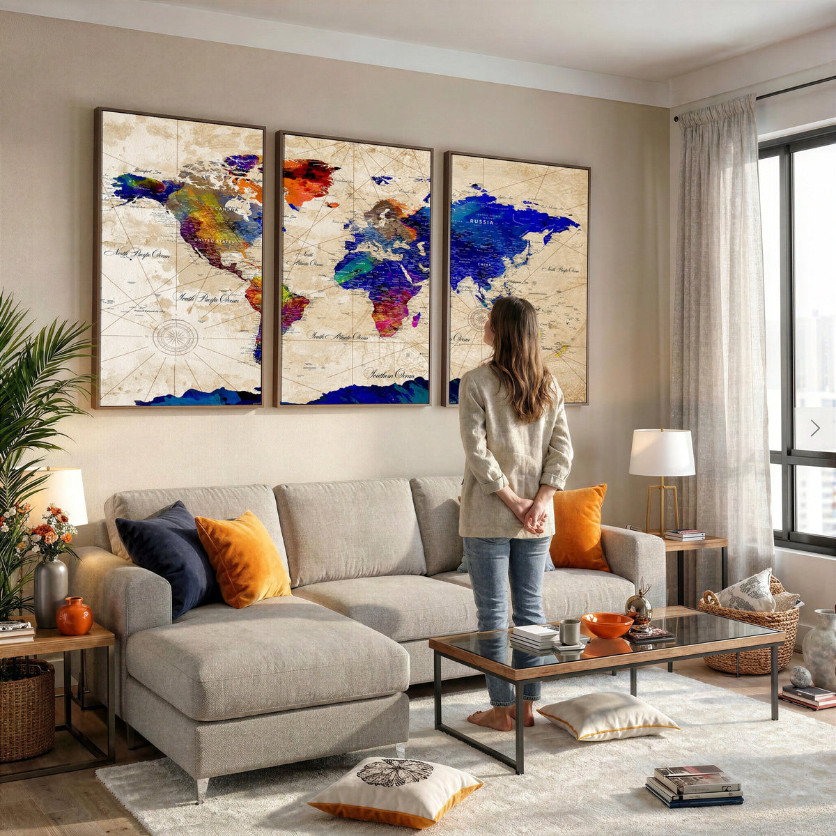 Watercolor World Map Canvas Print | Framed Wall Art for Couples