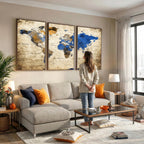World Map Canvas Print | Colorful Abstract Travel Map, Framed Wall Art