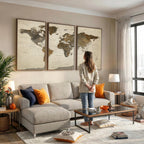 Vintage World Map Canvas Wall Art | Framed Antique Style Travel Map