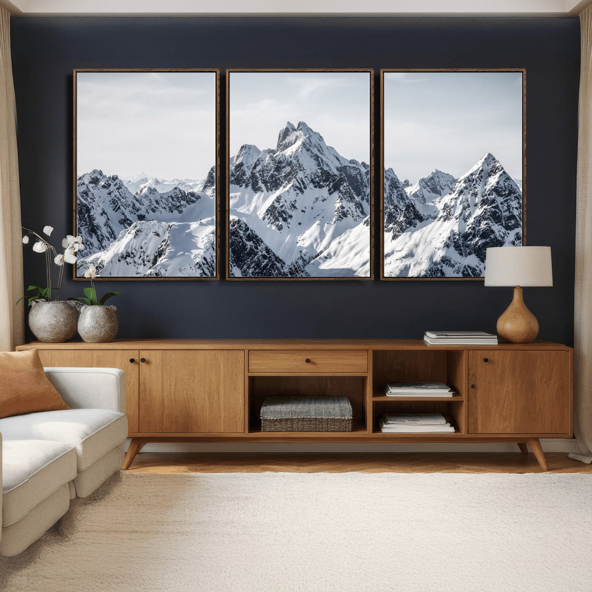 Snowy Mountain Range Canvas Print, Alpine Peaks Landscape Wall Art