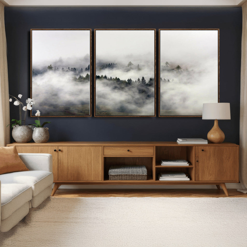 Foggy Forest Wall Art Canvas Print, Misty Pine Tree Landscape