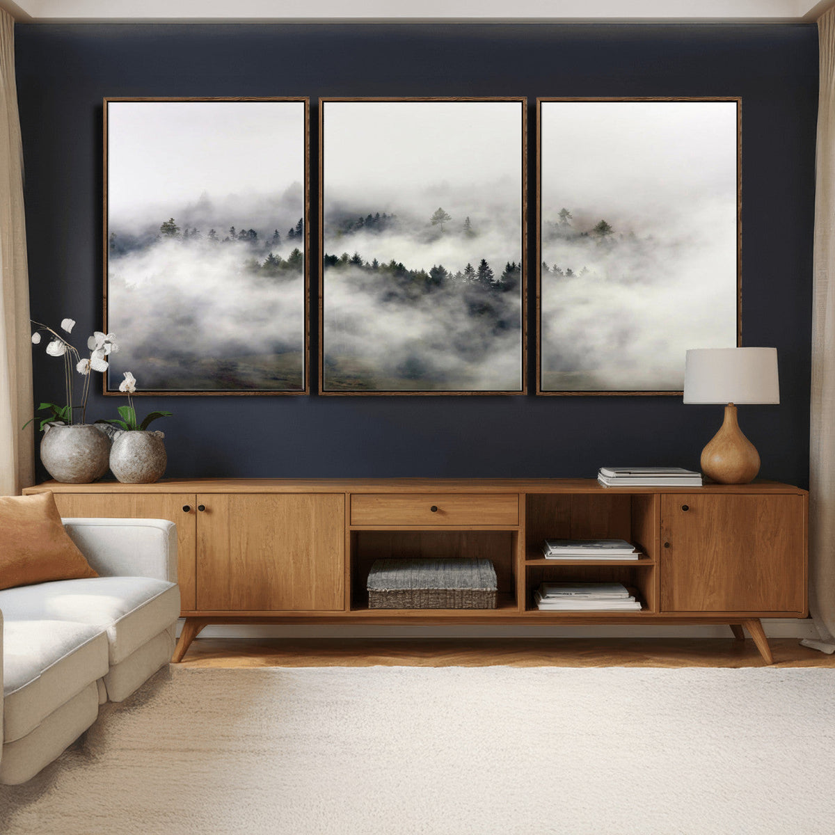 Foggy Forest Wall Art Canvas Print, Misty Pine Tree Landscape