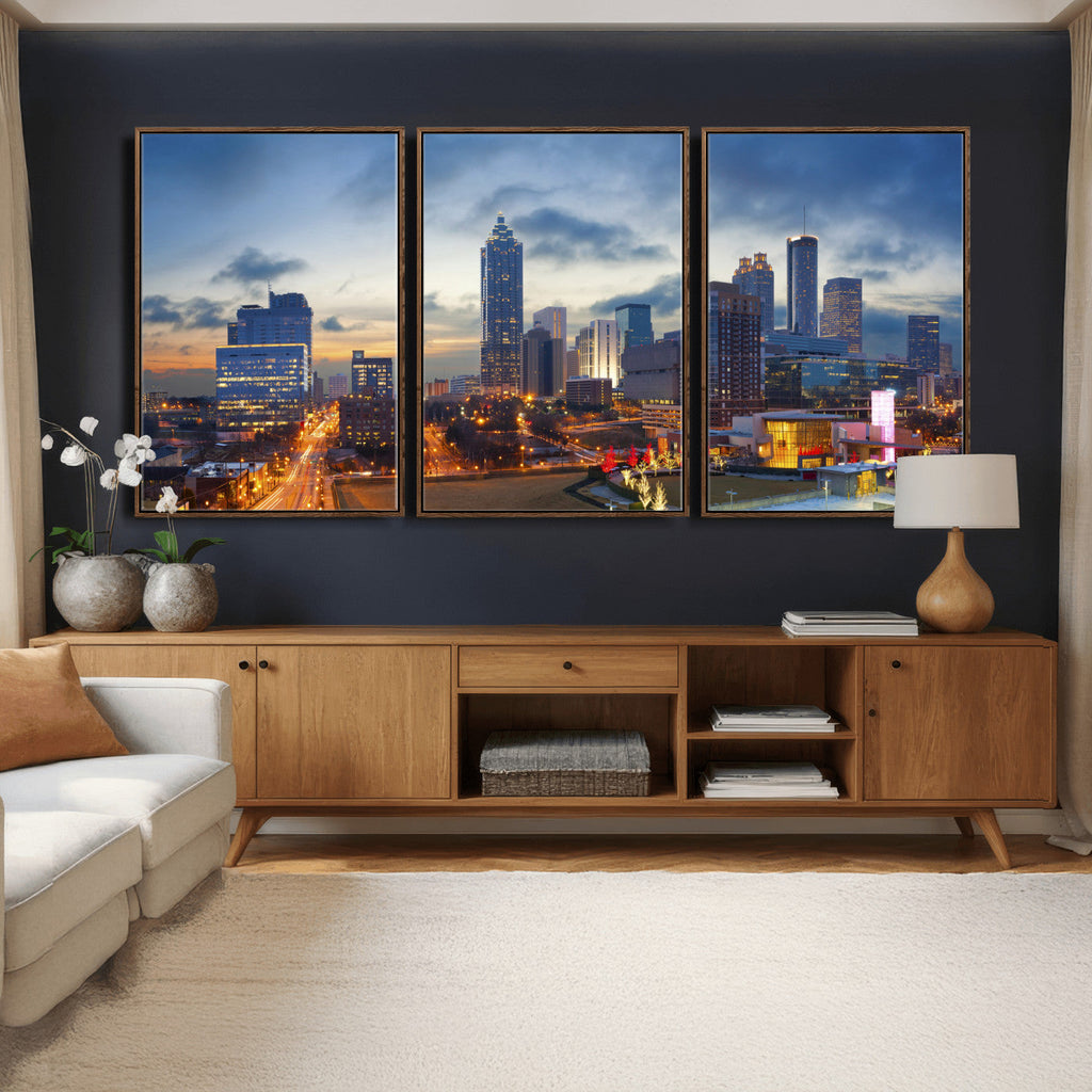 Atlanta Skyline Wall Art Canvas Print, Atlanta Downtown Night Cityscape