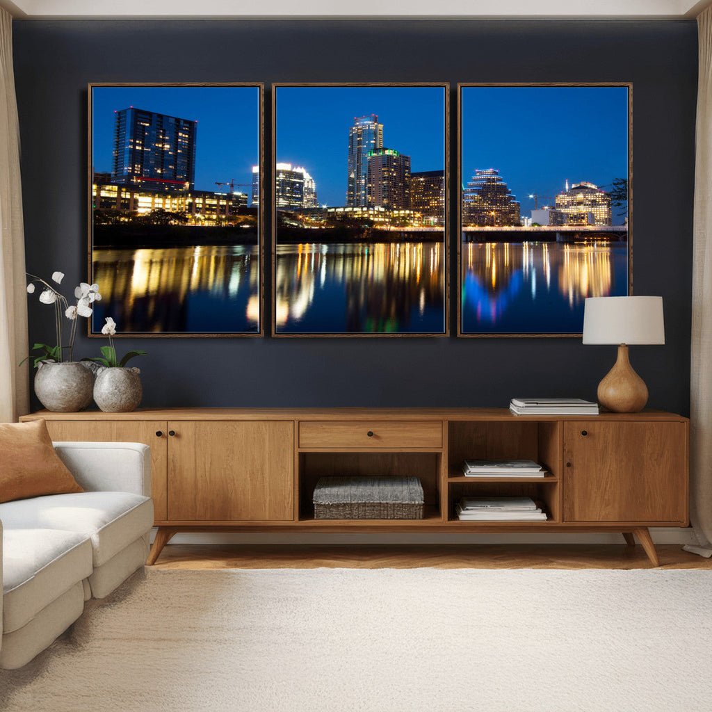 Austin Skyline Wall Art Canvas Print, Austin Downtown Night Cityscape