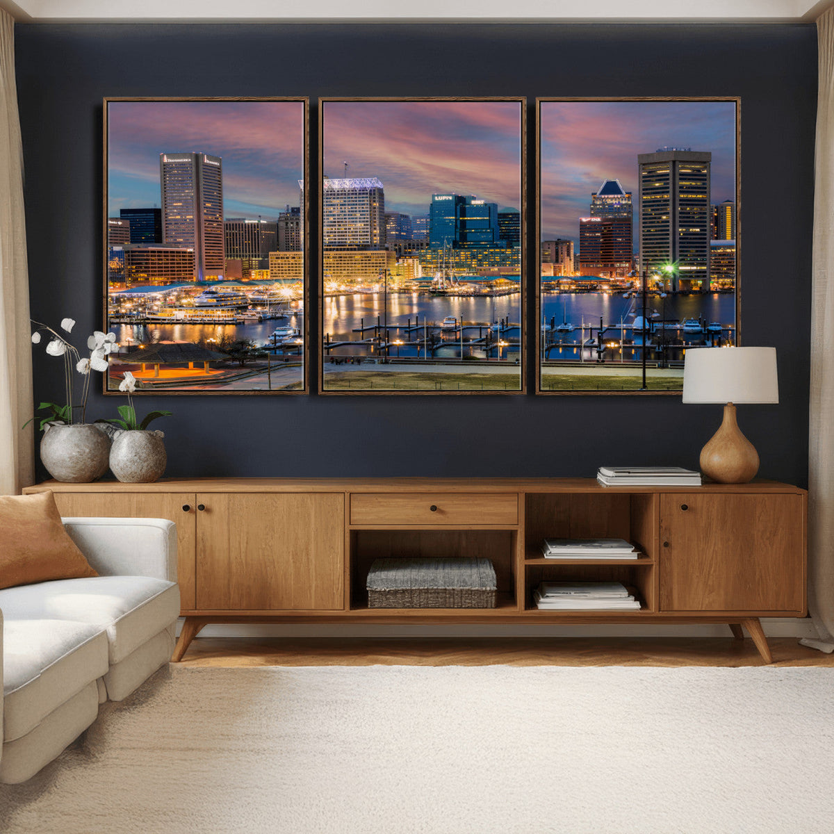 Baltimore Skyline Wall Art Canvas Print, Baltimore Downtown Night Cityscape