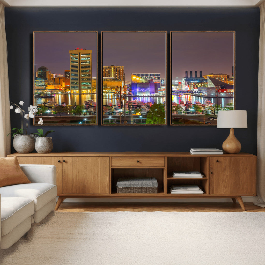 Baltimore Skyline Wall Art Canvas Print, Baltimore Downtown Night Cityscape