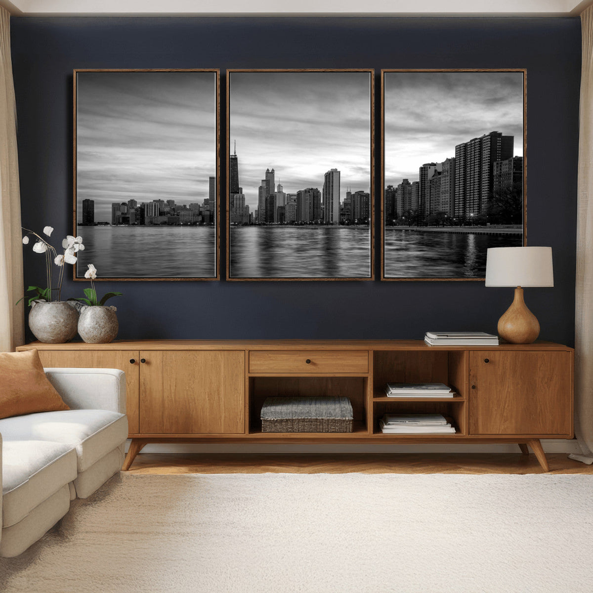 Chicago Wall Art Canvas Print, Chicago City Downtown Night Cityscape