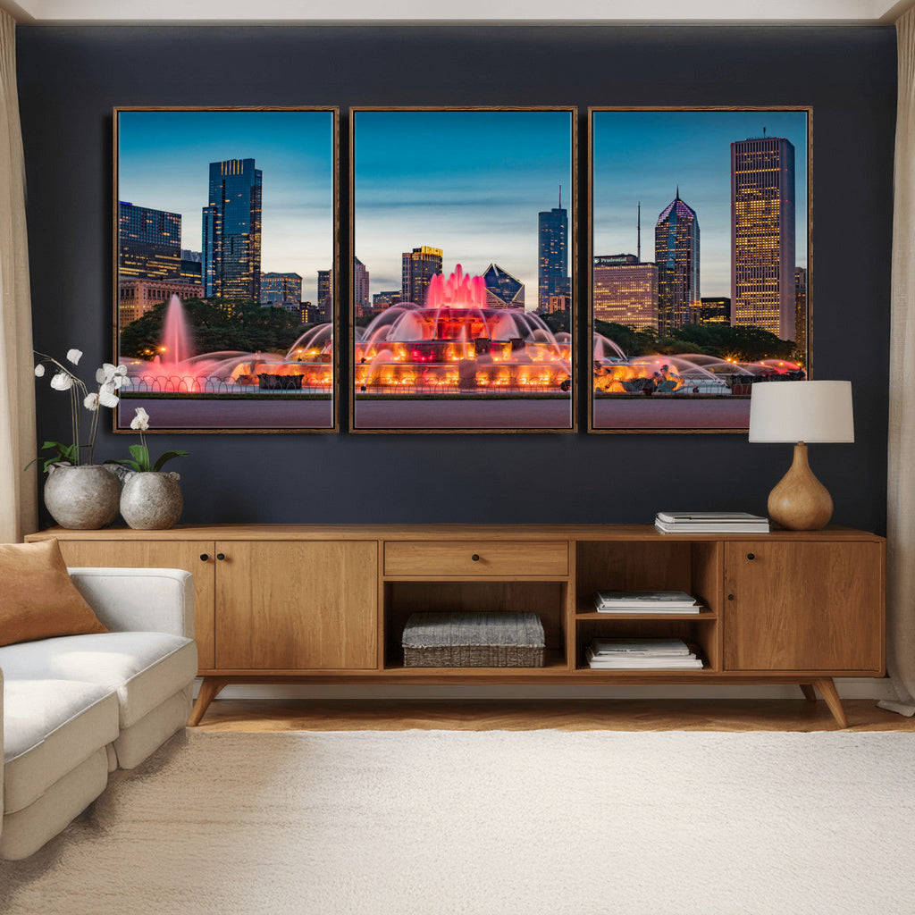 Chicago Wall Art Canvas Print - Chicago City Downtown Night Cityscape