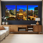 Chicago Wall Art Canvas Print - Chicago City Downtown Night Cityscape