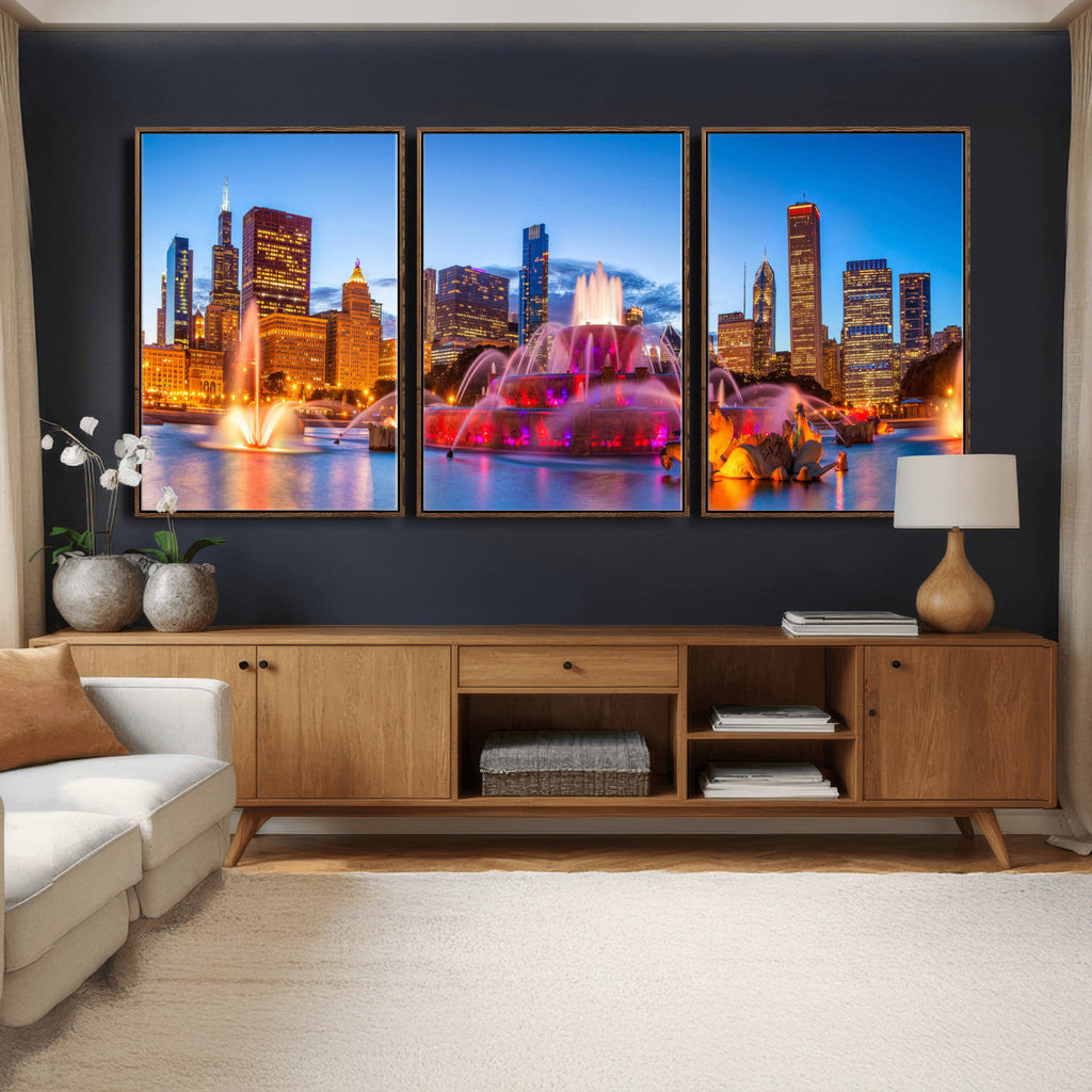 Chicago Wall Art Canvas Print, Chicago City Downtown Night Cityscape