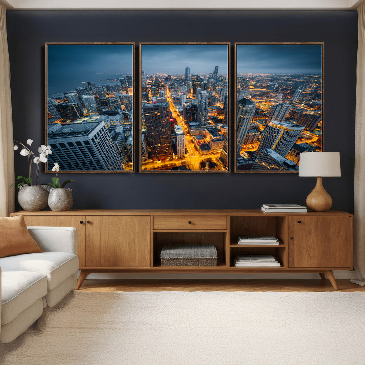 Chicago Wall Art Canvas Print - Chicago City Downtown Night Cityscape
