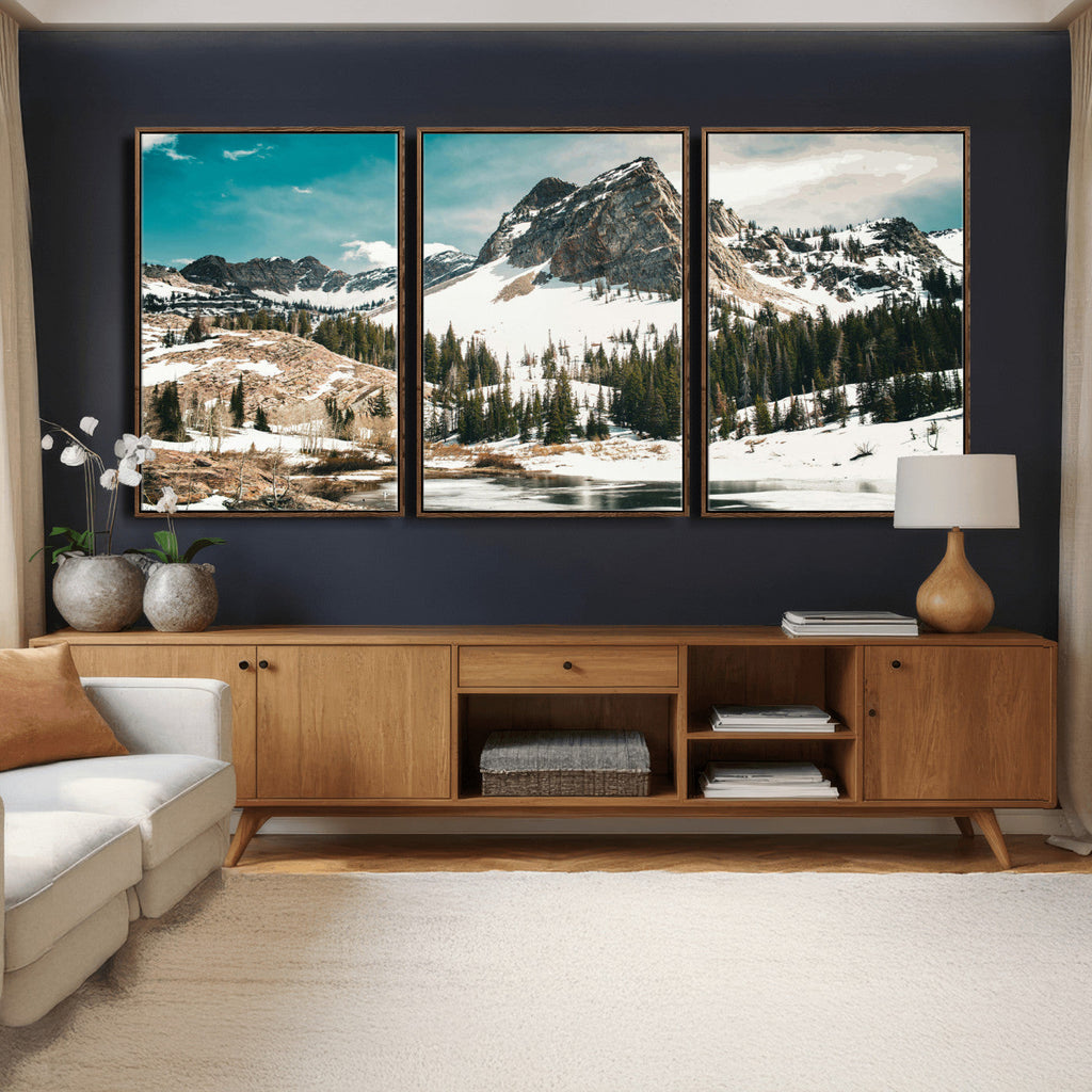 Snowy Mountain Wall Art Canvas Print, Alpine Pine Forest