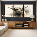 Abstract Highland Cow Wall Art Canvas Print, Rustic Farm Cattle Portrait