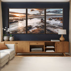 Rocky Coast Ocean Sunset Wall Art Canvas Print, Dramatic Seascape Nature Decor