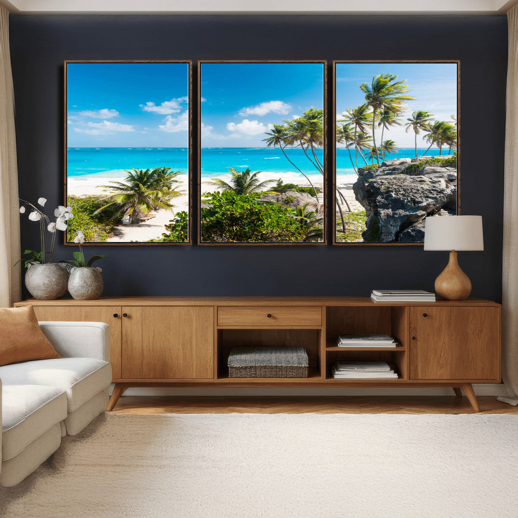 Tropical Beach Wall Art Canvas Print, Palm Tree Ocean Landscape Photography