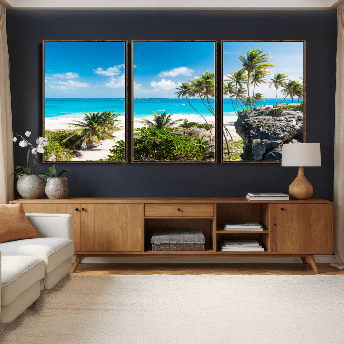 Tropical Beach Wall Art Canvas Print, Palm Tree Ocean Landscape Photography