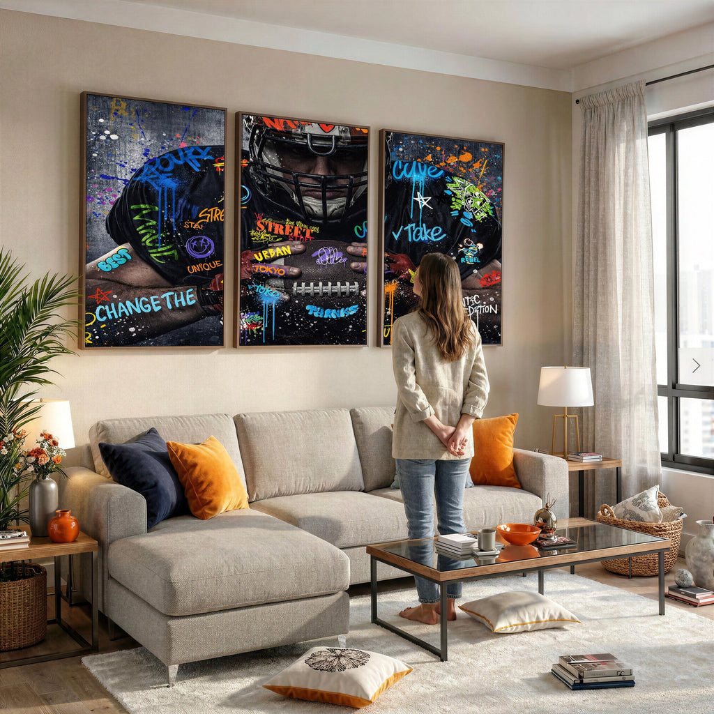 Graffiti American Football Player Street Art Wall Art Canvas Print