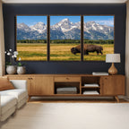 Bison in Mountain Landscape Wall Art Canvas Print, Western Decor