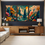 Colorful Japanese Landscape Print: Maximalist Panoramic Wall Art
