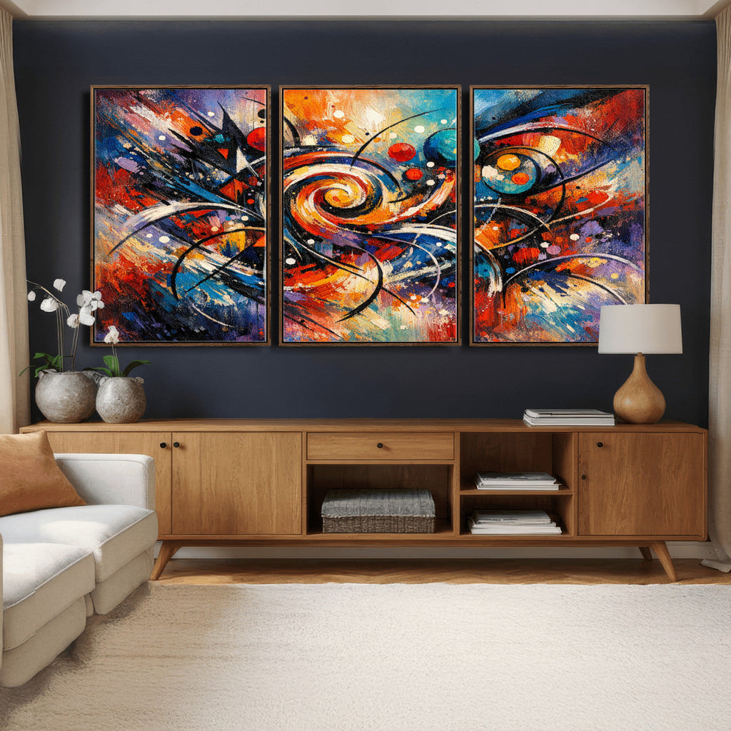 Geometric Abstract Wall Art Canvas Print, Orange Blue
