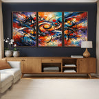 Geometric Abstract Wall Art Canvas Print, Orange Blue