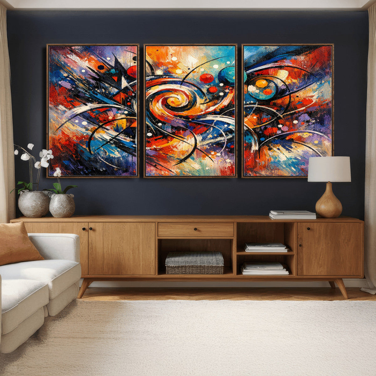 Geometric Abstract Wall Art Canvas Print, Orange Blue