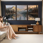 Drip Style Forest Lake Gold Art, Abstract Expressionist, Framed and Ready to Hang