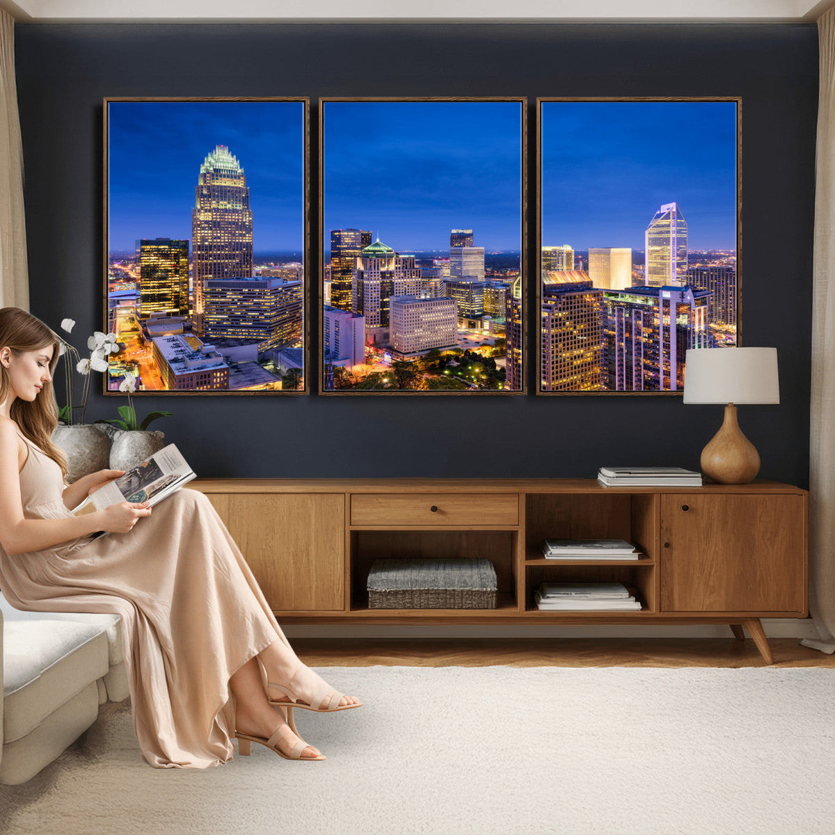 Charlotte Skyline Canvas Wall Art Print | North Carolina Cityscape