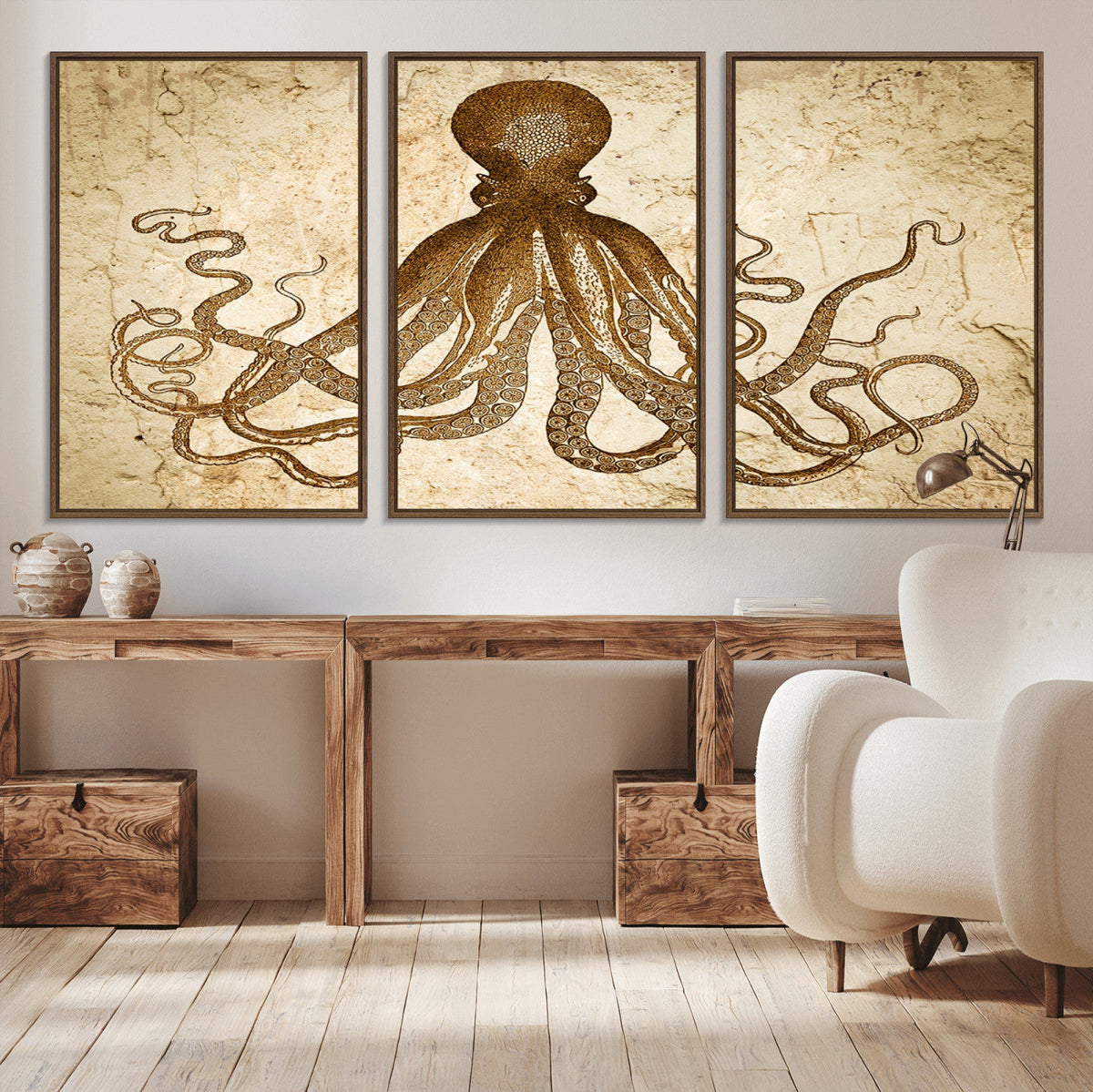 Sepia Octopus Wall Art Abstract Animal Canvas Print