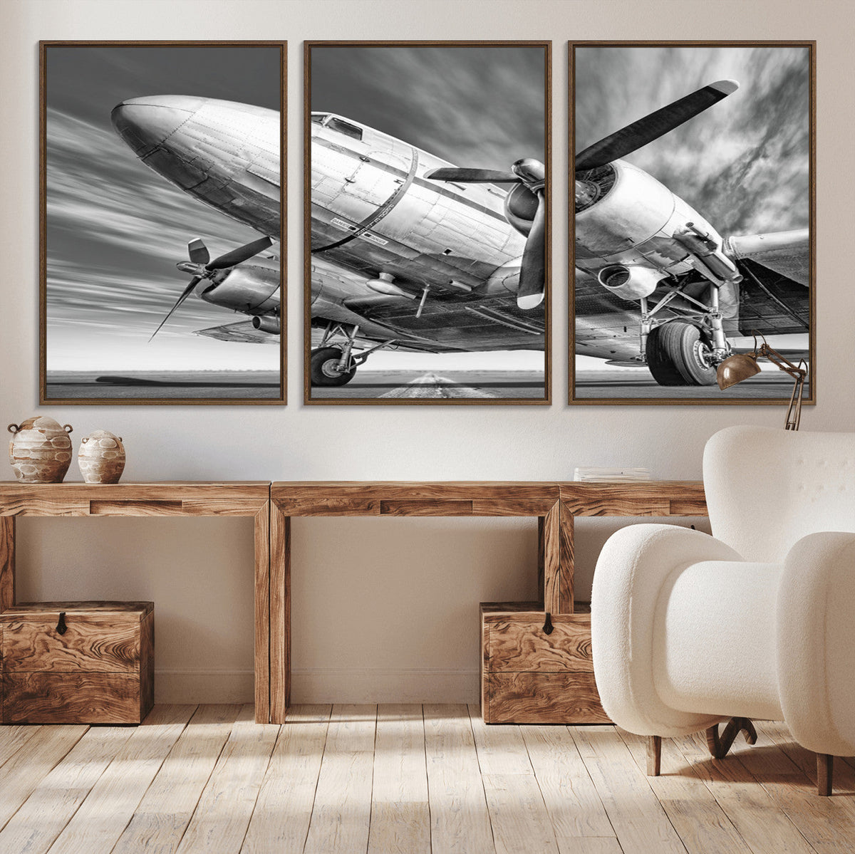 Vintage Airplane on Runway Canvas Print
