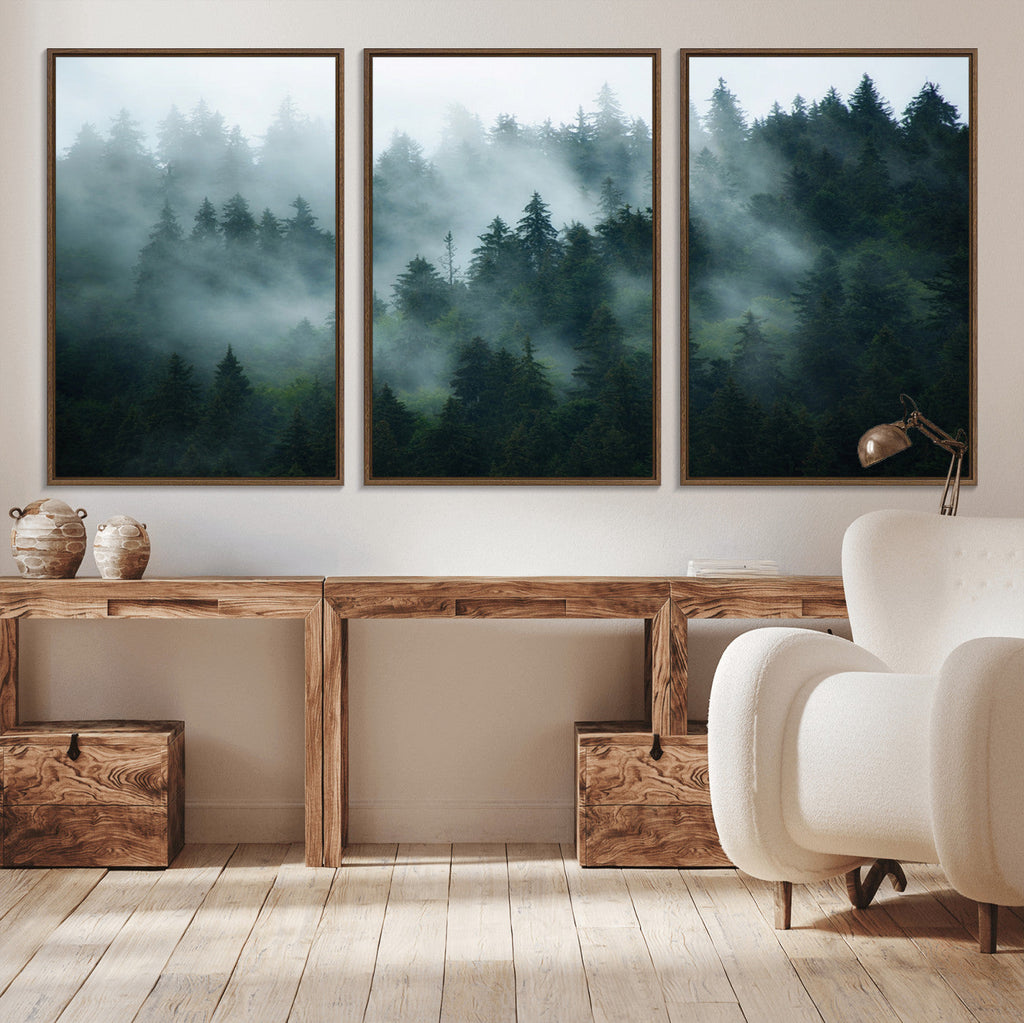 Misty Forest Wall Art | Serene Green Landscape Canvas Print