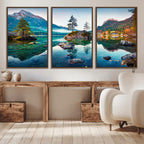 Crystal Clear Lake Wall Art | Mountains Wall Art Canvas | 3 Panel Landscape
