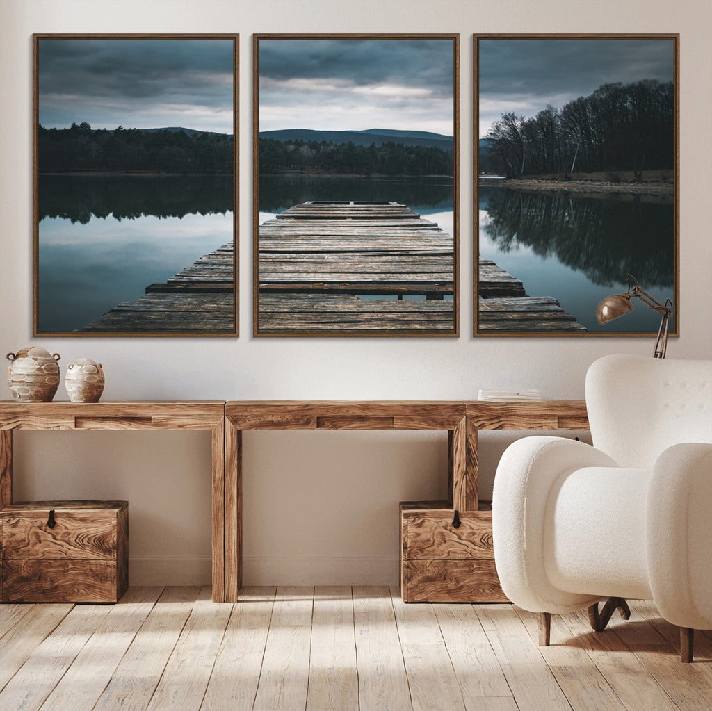 Wooden Bridge Near Lake Wall Art Canvas Print