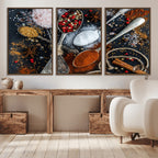 Spices and Seasonings Canvas Wall Art | Colorful Triptych Kitchen Decor